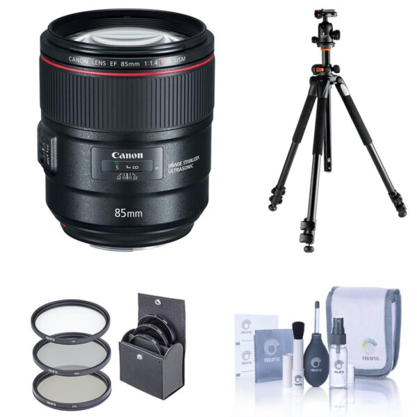 Canon EF 85mm f1.4L IS USM Lens WVanguard 263AB-100 Aluminum Tripod Black, Kit