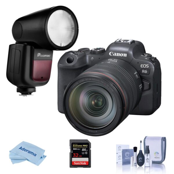 Canon EOS R6 FF Mirrorless Camera wRF 24-105mm USM Lens with External Flash