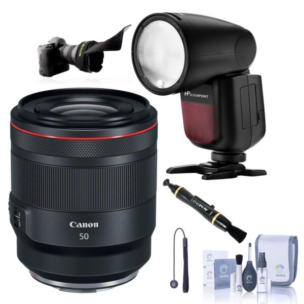 Canon RF 50mm f1.2 L USM Lens With Flashpnt Zoom Li-on X R2 TTL Round Flash Kit