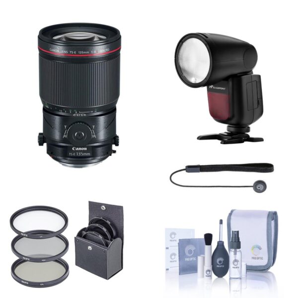 Canon TS-E 135mm f4L Macro Lens With FP Zoom Li-on X R2 TTL Round Flash Bundle