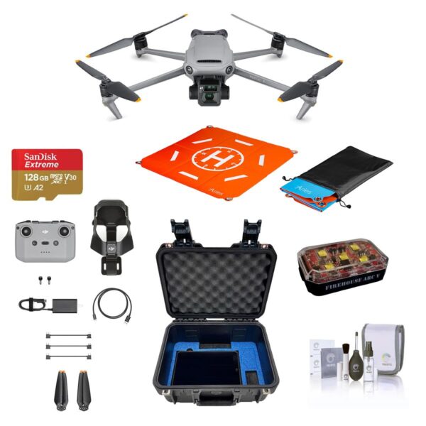 DJI Mavic 3 Drone Bundle with Hard Case, 128GB microSD Card, Anti-Collision LED Strobe Light, Landing Pad