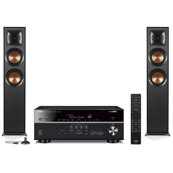 Klipsch Reference R-625FA 2.0 Home Theater Pack, Black, Pair, Bundle with Yamaha RX-V6A 7.2-Ch AV Receiver