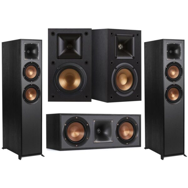 Klipsch Reference R-625FA 5.0 Home Theater Pack, Black Textured Wood Grain Vinyl
