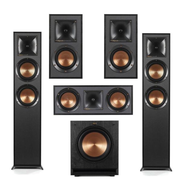 Klipsch Reference R-625FA 5.1 Home Theater Pack, Black Textured Wood Grain Vinyl