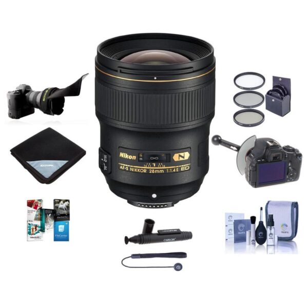Nikon 28mm f1.4E AF-S NIKKOR Lens With Premium Accessory Bundle
