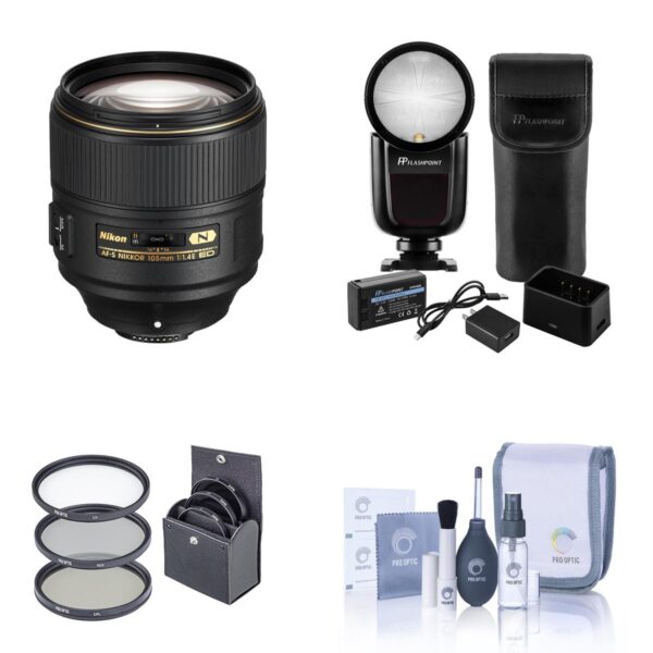 Nikon AFS NIKKOR 105mm f1.4E EDIF Telephoto Lens WFP Zoom Li-on X R2 TTL Flash