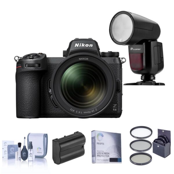 Nikon Z 6II Mirrorless Camera with 24-70mm f4 Lens with Flashpoint Flash Kit