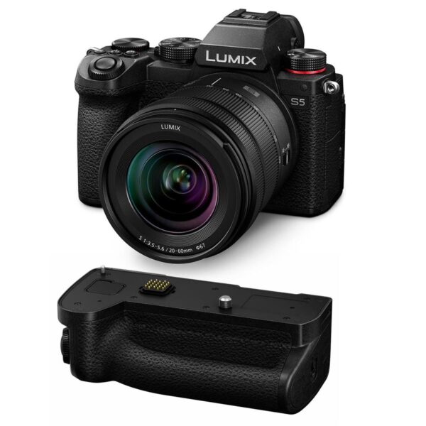 Panasonic Lumix DC-S5 Mirrorless Camera, Lumix 20-60mm Lens with Battery Grip