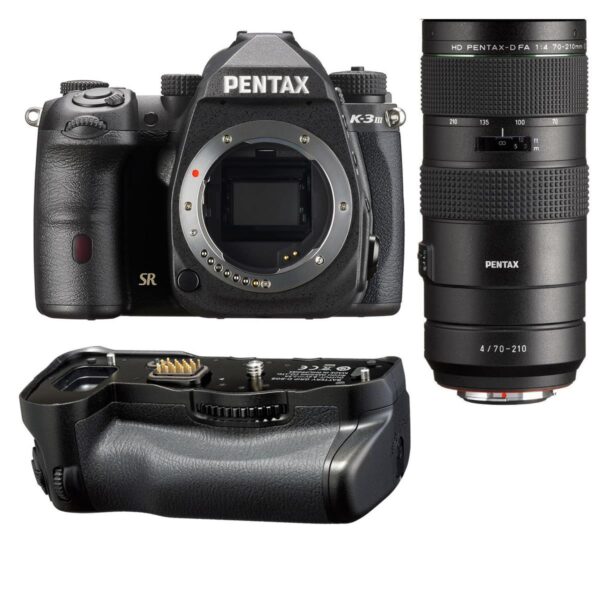 Pentax K-3 Mark III DSLR Camera, Black with 70-210mm Lens, Battery Grip