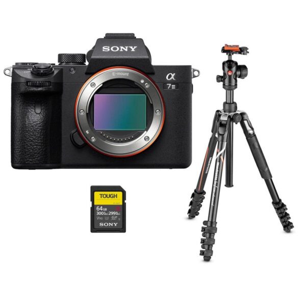 Sony Alpha a7 III 24MP UHD 4K Mirrorles Camera WManfrotto Tripod64GB SDXC Card