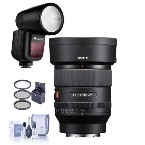 Sony FE 35mm f1.4 GM Lens with Flashpoint Zoom Li-on X R2 TTL Round Speedlight